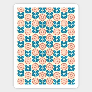 Retro Geometric Flower Pattern 5 in Celadon Blue, Peach, Salmon and Yellow Magnet